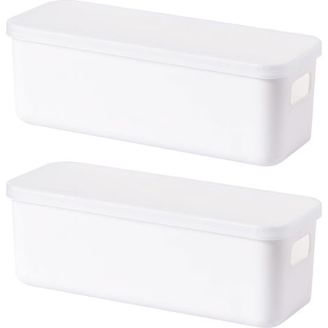 2-teilige Aufbewahrungsbox mit Deckel, Aufbewahrungskorb aus Kunststoff, Aufbewahrungsbehälter aus Kunststoff mit Griffen, für Küche und Bad (28×9,5×10cm)