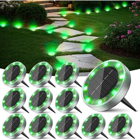 Lampe Solaire Au Sol Lot de 12, Lumiere Solaire Exterieur Jardin 8 LED, Étanche Spot Solaire Extérieur, Eclairage Solaires pour Terrasse Allée Chemins Pelouse Cour Piscine, Vert (1/5)