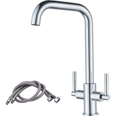 Robinet mitigeur pour évier de cuisine avec bec pivotant mitigeur douchette, installation facile, fixation standard britannique, chromé (1/5)