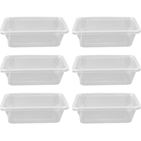 Lot de 10 boîtes à lunch jetables, micro-ondables, transparentes, rectangulaires, avec couvercle, 750 ml (1/5)