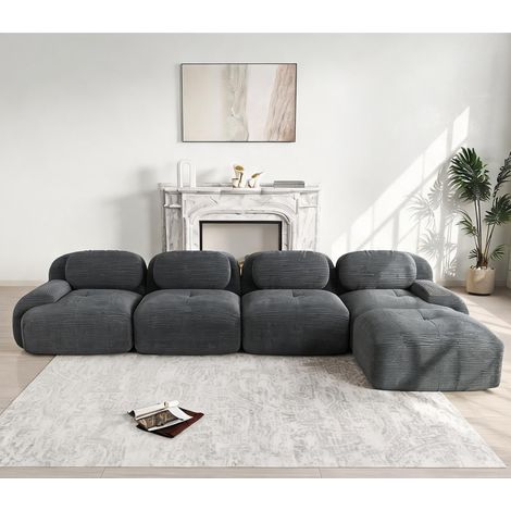 Sofa modulaire gris clair en velours côtelé 4 places en corduroy (1/5)