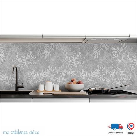 Crédence : Feuillage sur granit - Couleur Gris platine - Alu composite - 60 - 120 (1/3)