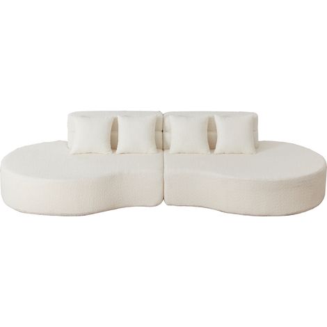 Sofá modular de espuma de 310 cm beige, 2 piezas, desenfundable en chenilla (1/5)