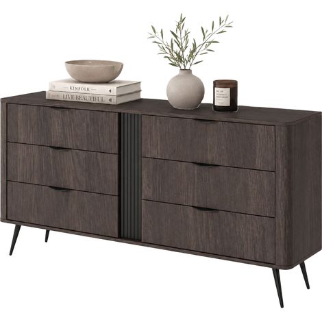 Credenza Kaba, Madia 6 Cassetti, un Ripiano, Apertura Scorrevole, 163x38x81h cm Marrone Noce