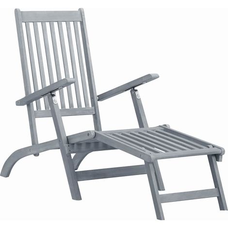 Chaise longue de jardin en bois d'acacia avec repose-pied pliable délavage gris - PANGIVO (1/5)