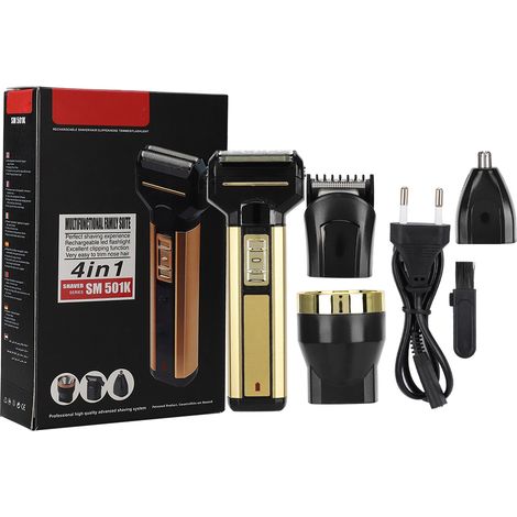 Taille-Barbe Électrique - Tête Double À Mouvement Alternatif - Coupe-Narines Inclus - 6800 Tr/Min - Fiche UE 100-240 V - Métallique - 1 Pièce (1/5)