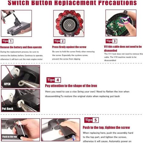 Interrupteur de Remplacement pour Aspirateur pour V10, V11, SV12, SV14.,1 jeu de remplacement d'interrupteur de déclenchement (1/5)