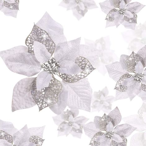 Set mit 24 künstlichen Glitzer-Weihnachtssternen für Hochzeiten, Weihnachtsbäume und Silvester (Silber) (1/5)
