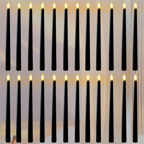 24 Kerzen, flackernde Flamme, LED, rauchfrei, Schwarz, 28 cm, für den Innenbereich, Party (1/5)