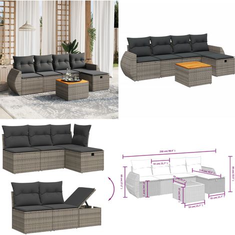 6-tlg. Garten-Sofagarnitur mit Kissen Grau Poly Rattan - Gartenmöbel Set - PE-Rattan Gartenmöbel - Outdoor Lounge Set - Esstisch Set - Balkonmöbel - Home & Living (1/5)