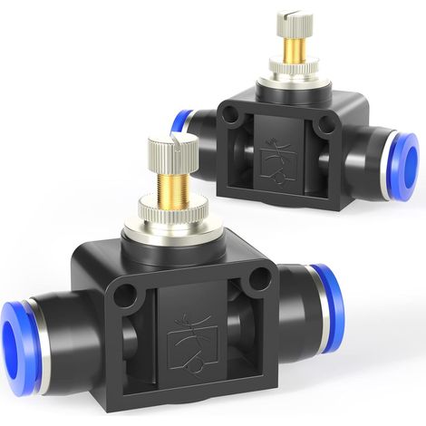 Vanne de Régulation Pneumatique Ø6mm avec Raccord Enfichable, Régulateur de Débit d'Air pour Tube, Raccord Droit (1/4)