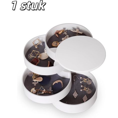 Boîte à bijoux blanche rotative à 4 niveaux avec couvercle petit présentoir pour boucles d oreilles bracelets bagues et colliers (1/5)