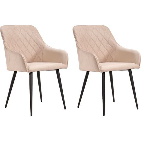 Lot de 2 - Chaise de Salle à Manger Bergame - Beige - Velours - Industriel - avec Accoudoir - Tissus faciles à Nettoyer (1/3)