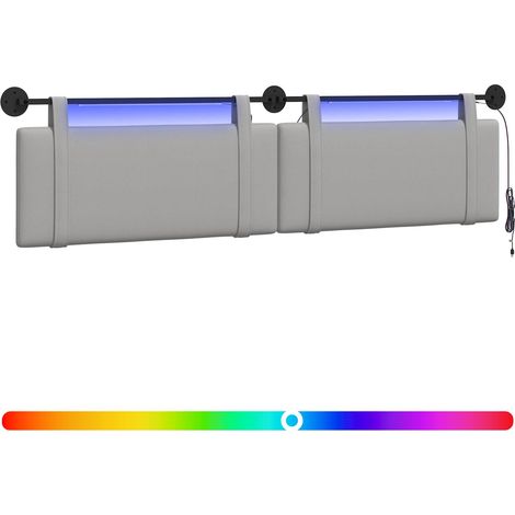 Hanging Headboard with LED Light Cloud Grey Fabric vidaXL