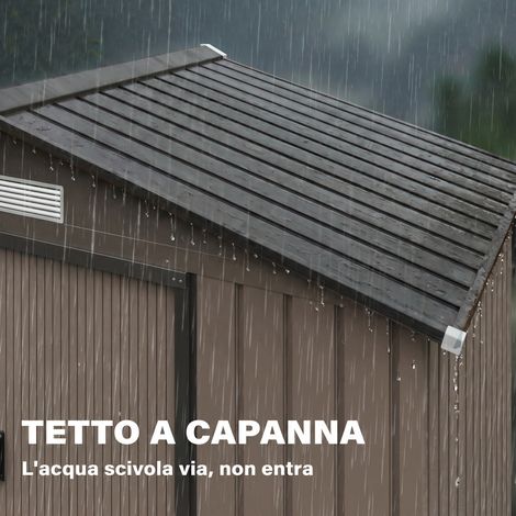 Abri de jardin métallique marron 2.1x1.3m avec double porte coulissante et bouches d'aération (1/4)