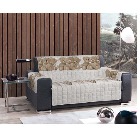 Copridivano Trapuntato Made in Italy Antiscivolo Copri Seduta Protegge da Cani e Gatti Salva Divano Idrorepellente Orsetti beige - Poltrona