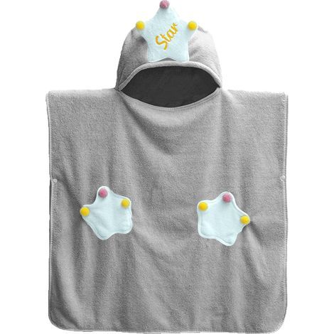 Kapuzenbadetuch mit Haube, aus weicher, geschlungener Baumwolle, grau, ideal für Pool oder Strand. (1/5)