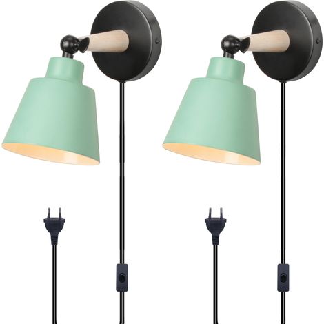 NORCKS 2PCS Aplique de Pared Moderno, Aplique de Pared Retro Minimalista, Lámpara de Pared Interior Verde para Dormitorio, Pasillo E27 (Con Enchufe) (1/5)
