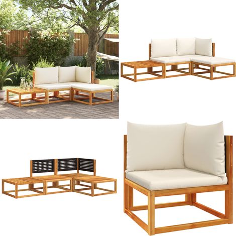 Salon de jardin avec coussins 4 pcs bois d'acacia massif - Salon De Jardin - Meubles De Jardin - Meubles Extérieur - Acacia Massif - Chaise Longue - Home & Living (1/5)