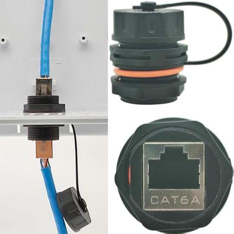 Connecteur étanche RJ45, 1pcs Connecteur de câble LAN Ethernet CAT6A/6/5E blindé, Coupleur d'amarrage Femelle à femelle à Montage sur Panneau Industriel avec Capuchon étanche Poussière (1/5)