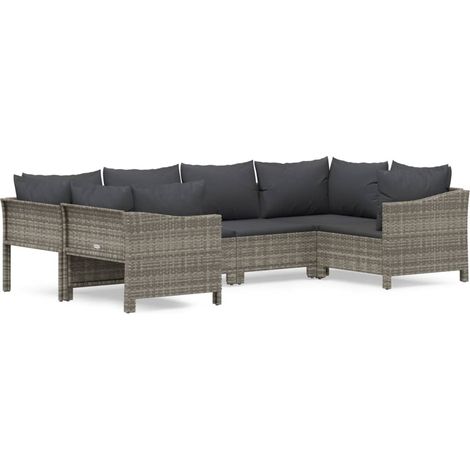 Maison Exclusive - Set Divani da Giardino 6 pz con Cuscini in Polyrattan Grigio (1/5)