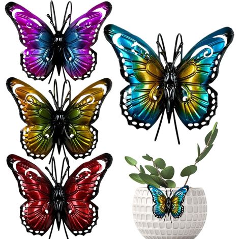 Pinces pour pots de fleurs, 4 supports colorés en forme papillon, décorations suspendues jardin (1/5)