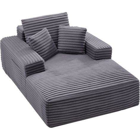 VEVOR Chaise Longue Relajante, Sofá Cama Tapizado con Cojines Decorativos y Reposabrazos, con Asiento Profundo para Salón y Dormitorio, Esponja Altamente Elástica, 1380 x 1500 x 700 mm, Gris