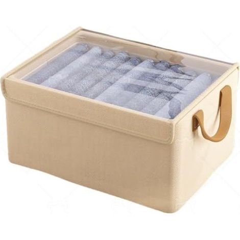 Caja de almacenamiento plegable con ventana transparente, organizador de tela con asas (beige, 40 × 27 × 21 cm) (1/2)