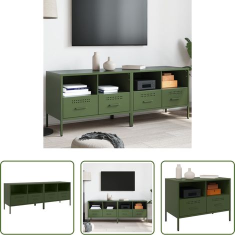 vidaXL Stahl-Schrank - TV-Schränke 2 Stk. Olivgrün 68x39x50,5 cm Stahl (1/5)