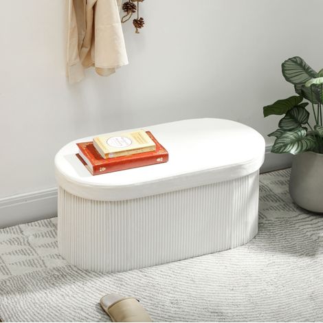 Sitzbank mit Stauraum klappbar 76x38x35 cm Creme OKMYHOME (1/4)