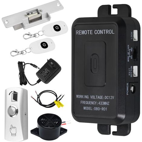 Suite de Systèmes de Contrôle d'accès Complet Ouvre Porte 433MHz sans Fil + Serrure de Porte électrique de Sécurité NC + 30 Mètres Déblocage d'émetteur à Distance (1/5)