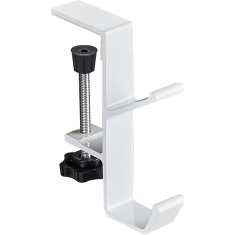 Support de fixation à double crochet sous bureau (blanc) - Support de bureau réglable, adapté aux bureaux de 1 à 5 cm d'épaisseur