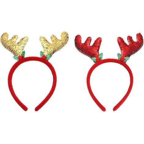 Lot de 2 serre-têtes décoratifs de Noël à paillettes en forme de bois de cerf, accessoires de fête et de cosplay. Serre-tête créatif en forme de corne de cerf pour adultes et enfants, rouge.-22X20X2cm