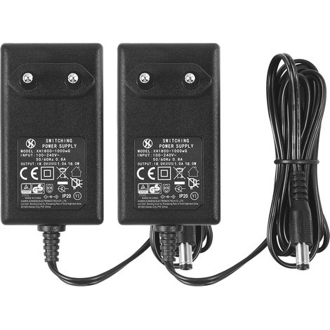 2-Pack Adaptateur Secteur AC à DC 18V 1A, fiche 5,5 mm x 2,1 mm, Plug EU (1/5)