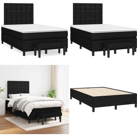 Sommier à lattes de lit avec matelas noir 120x190 cm tissu - Lit Double - Lit Tapissier - Literie - Chambre À Coucher - Meuble De Chambre - Home & Living (1/5)