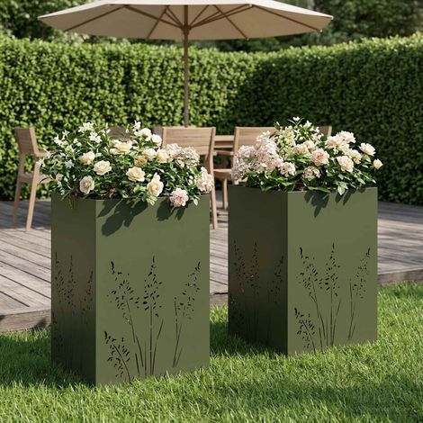 vidaXL Macetero de Jardín 2 uds. Verde oliva 50 x 50 x 75 cm (1/5)