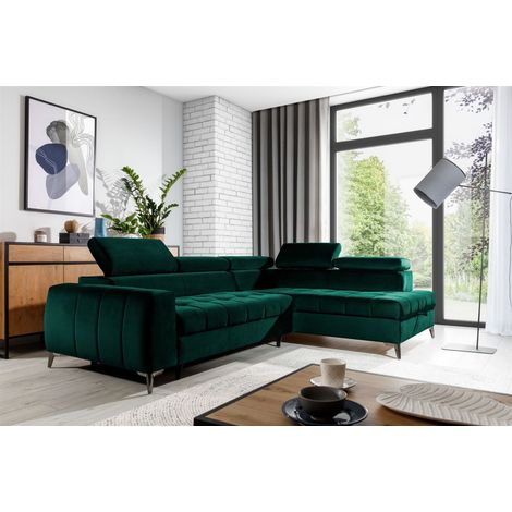 Ecksofa Schlafsofa Sofa AGNESA Stoff Salvador Dunkelgrün Ottomane Rechts (1/5)