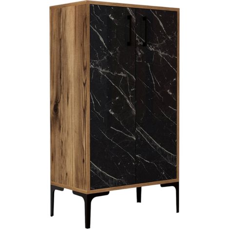 Zapatero Ngerulmud, Mueble para 8 Pares, 3 Estantes, 2 Puertas, 60x35x111h cm Nogal Marrón
