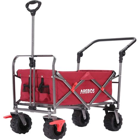 Arebos – Chariot pliable avec 2 poches filet – Freins avant – Barre télescopique – Charge maximale 100 kg – Tissu Oxford 600D imperméable