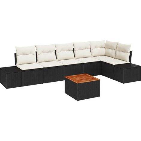 Garden Sofa Set with Storage 7 pcs Black and Cream Poly Rattan vidaXL