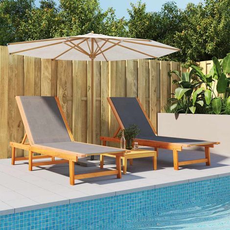 Lot de 2 Chaises Longues de Jardin en Bois d'Acacia Massif et Textilène Noir - PANGIVO (1/5)