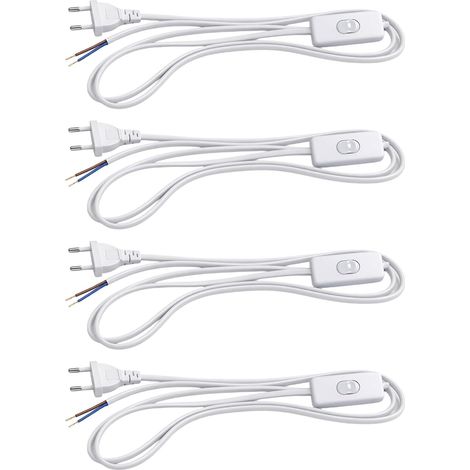 4PCS Câble d'alimentation Euro Blanc, 1.8m, Câble d'alimentation Blanc, Prise Européenne Type C, Cordon avec Interrupteur et Prise, Câble 220V-250V, 2,5A, Usage Intérieur (1/5)