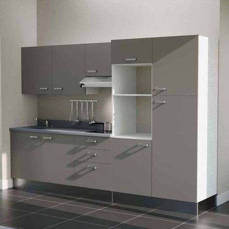 Kochnischen K46L - 300 cm - Grau - Cromo - Spüle links + Haushaltsgeräte Edelstahl (1/5)