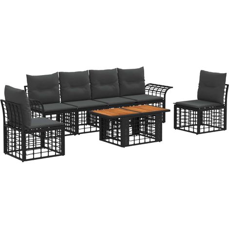 Set Divano da Giardino 7 pz Nero e Grigio scuro polyrattan vidaXL (1/5)