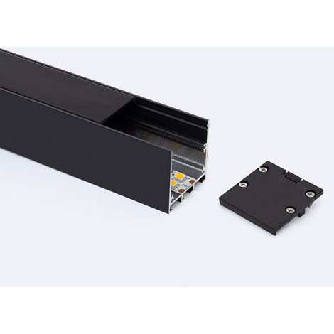 Profilo Alluminio Superficie con Ancoraggio ad Incassato tramite Clip per Striscia LED fino a 24mm con Coperchio Continuo Nero 2 m Nero traslucido (1/4)