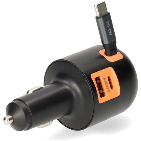 Nedis Auto-Ladegerät / 60 W / 2.4 / 3.0 A / Anzahl der Ausgänge: 3 / Port Type: USB-A / USB-C™ / Aufrollbares USB-C™-Kabel / 0.70 m / Automatische Spannungswahl