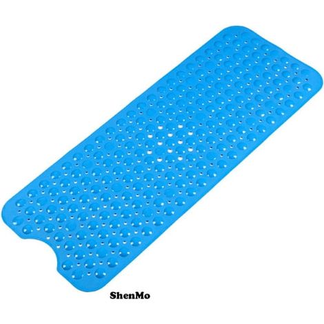 Tapis de baignoire antidérapant, 101,6 x 40,6 cm, avec ventouses et trous d'évacuation, extra large, lavable en machine, bleu (1/5)