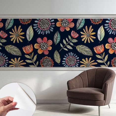 Papier peint autocollant adhésif avec motifs pour salon et chambre accessoire stylé pour votre intérieur Mosaïque florale 250x104 cm (1/5)