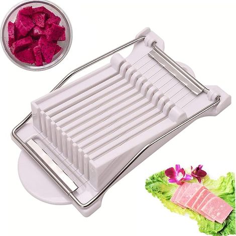 Trancheuse à viande, trancheuse à œufs durs, trancheuse à bananes et pastèques, trancheuse à 10 fils en acier inoxydable, outil de découpe pour jambon, fromage, œufs, légumes, fruits et aliments mous (1/5)