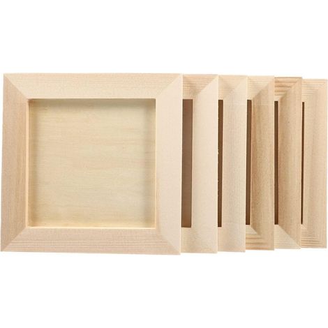 6er Set Holzbilderrahmen Quadratisch Unbehandelt DIY Bastelset für Kinder (1/4)